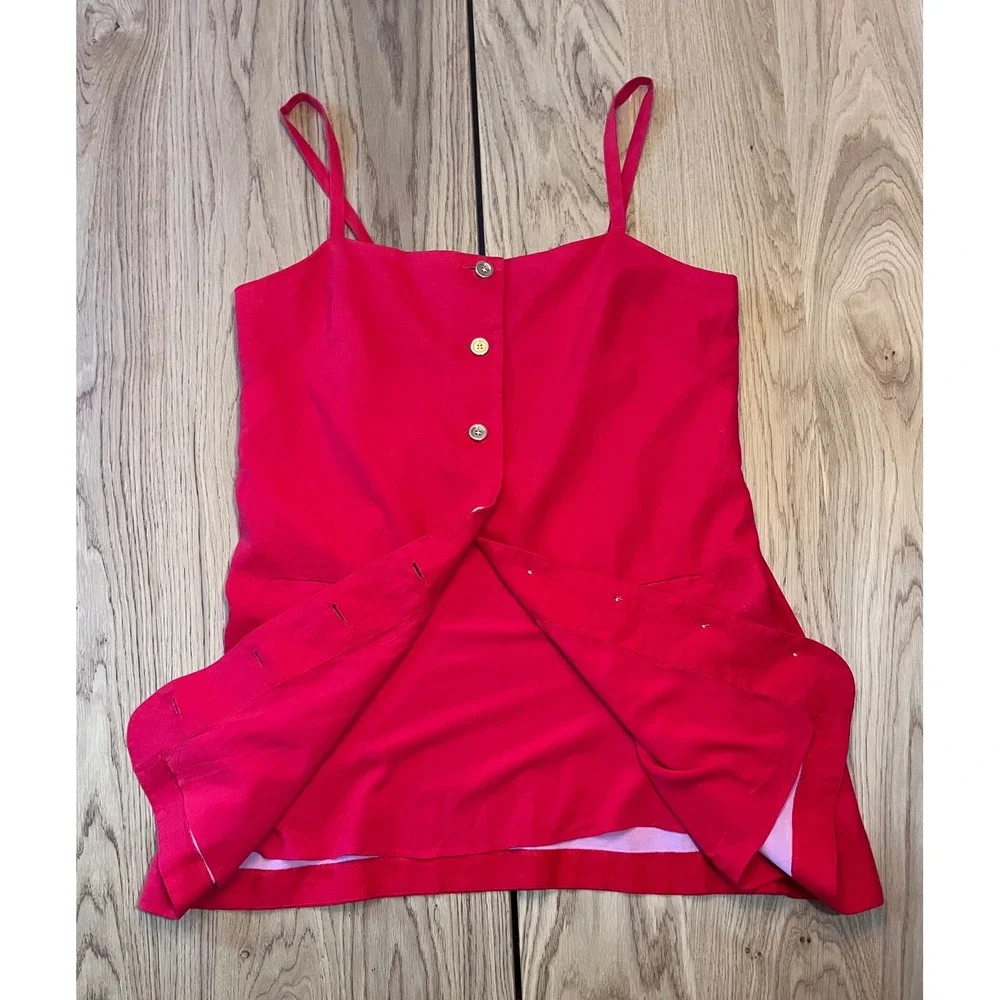 J.Crew Claudia Mini Dress Women XL Red Linen Button Front Coastal Quiet Luxury